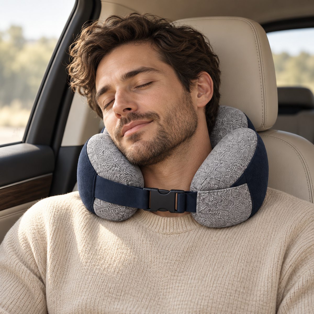 Buckle-Front Memory Foam Travel Neck Pillow