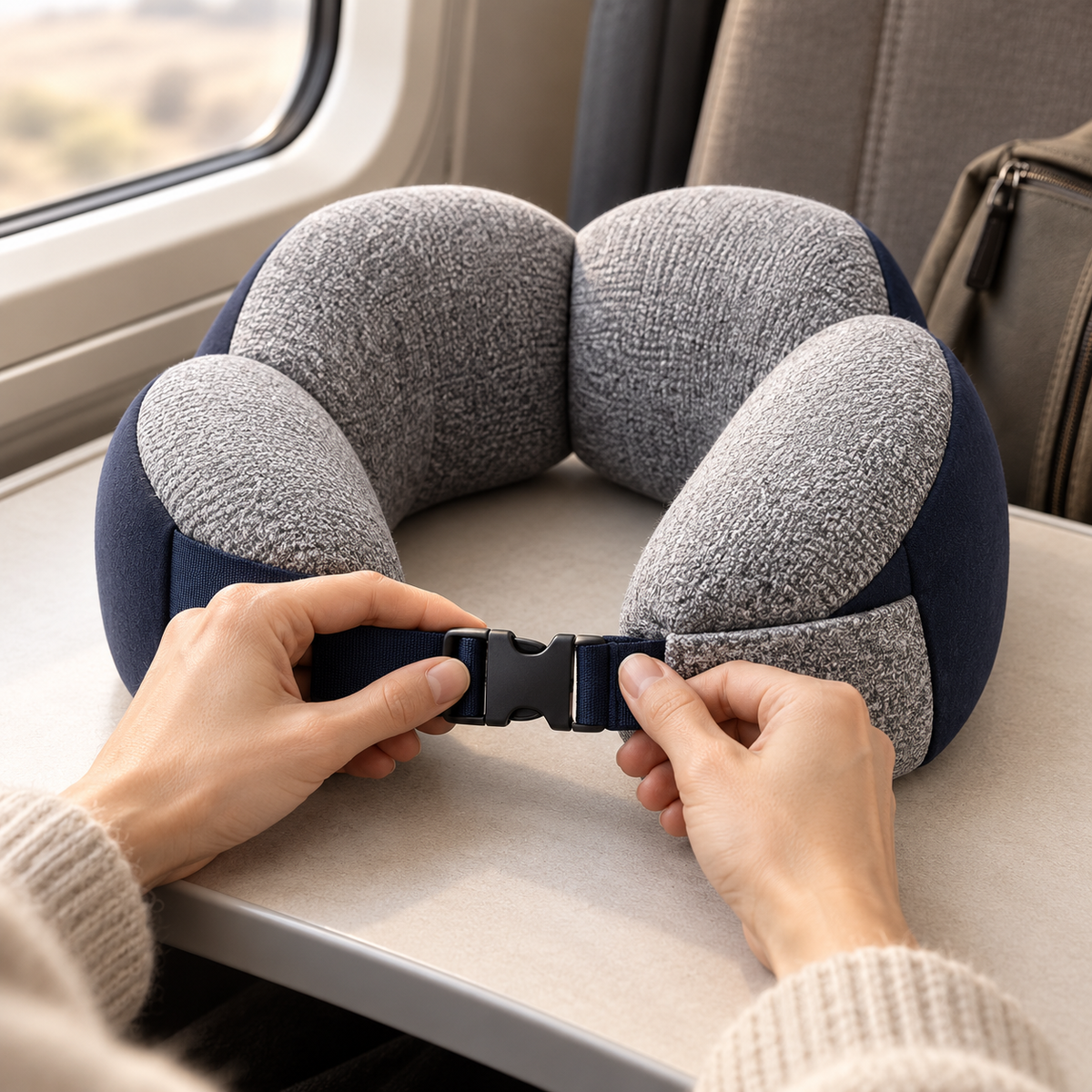Buckle-Front Memory Foam Travel Neck Pillow