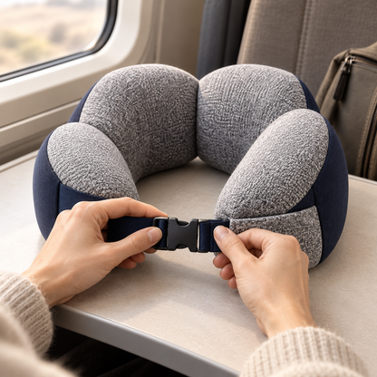 Buckle-Front Memory Foam Travel Neck Pillow