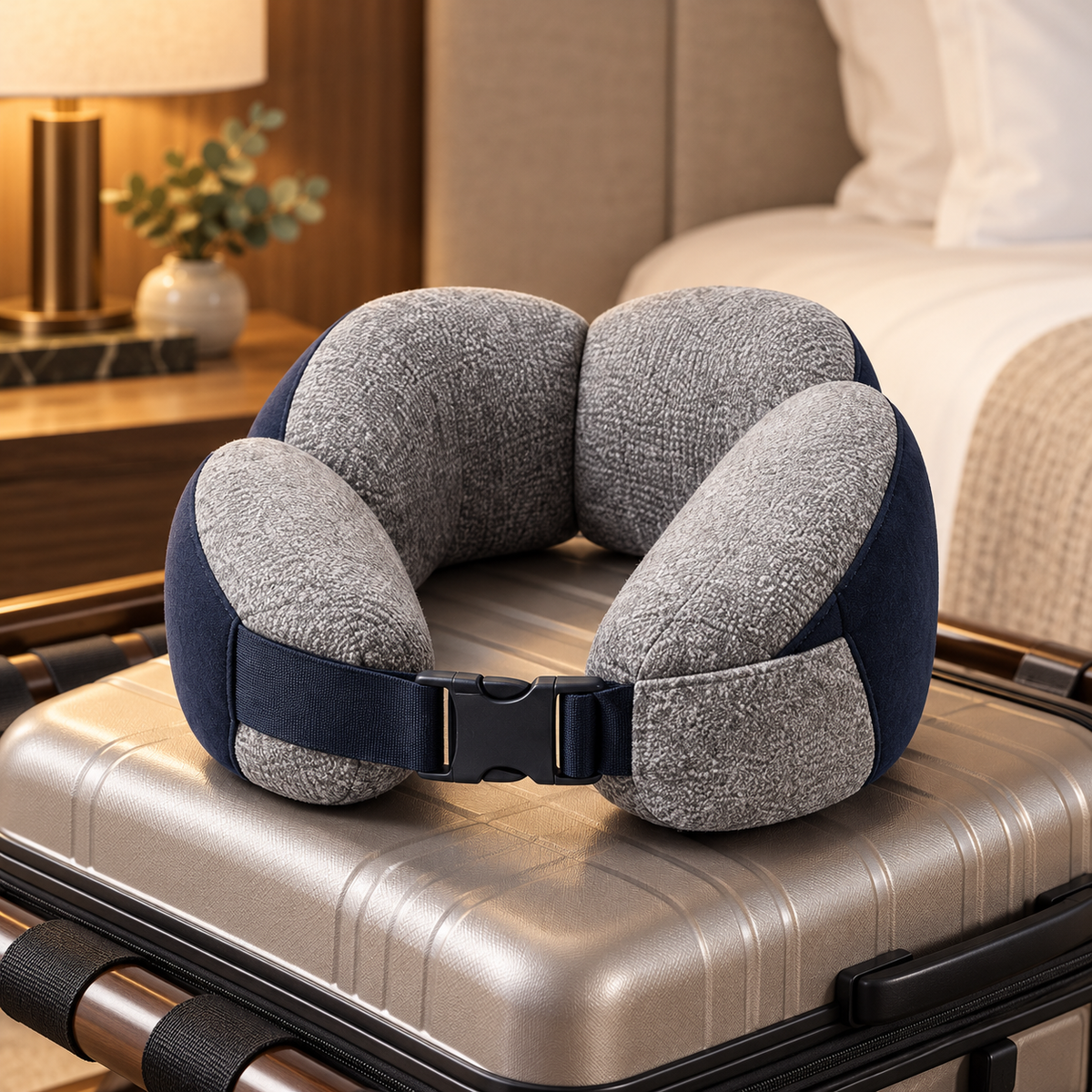 Buckle-Front Memory Foam Travel Neck Pillow