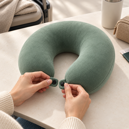 Snap-Front Memory Foam Travel Neck Pillow