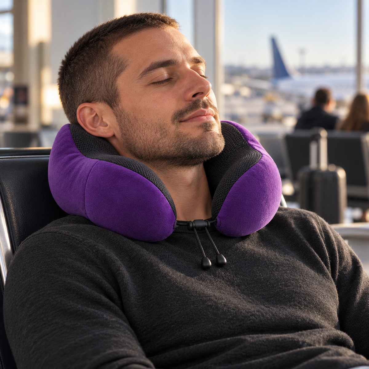 Drawcord Memory Foam Travel Neck Pillow