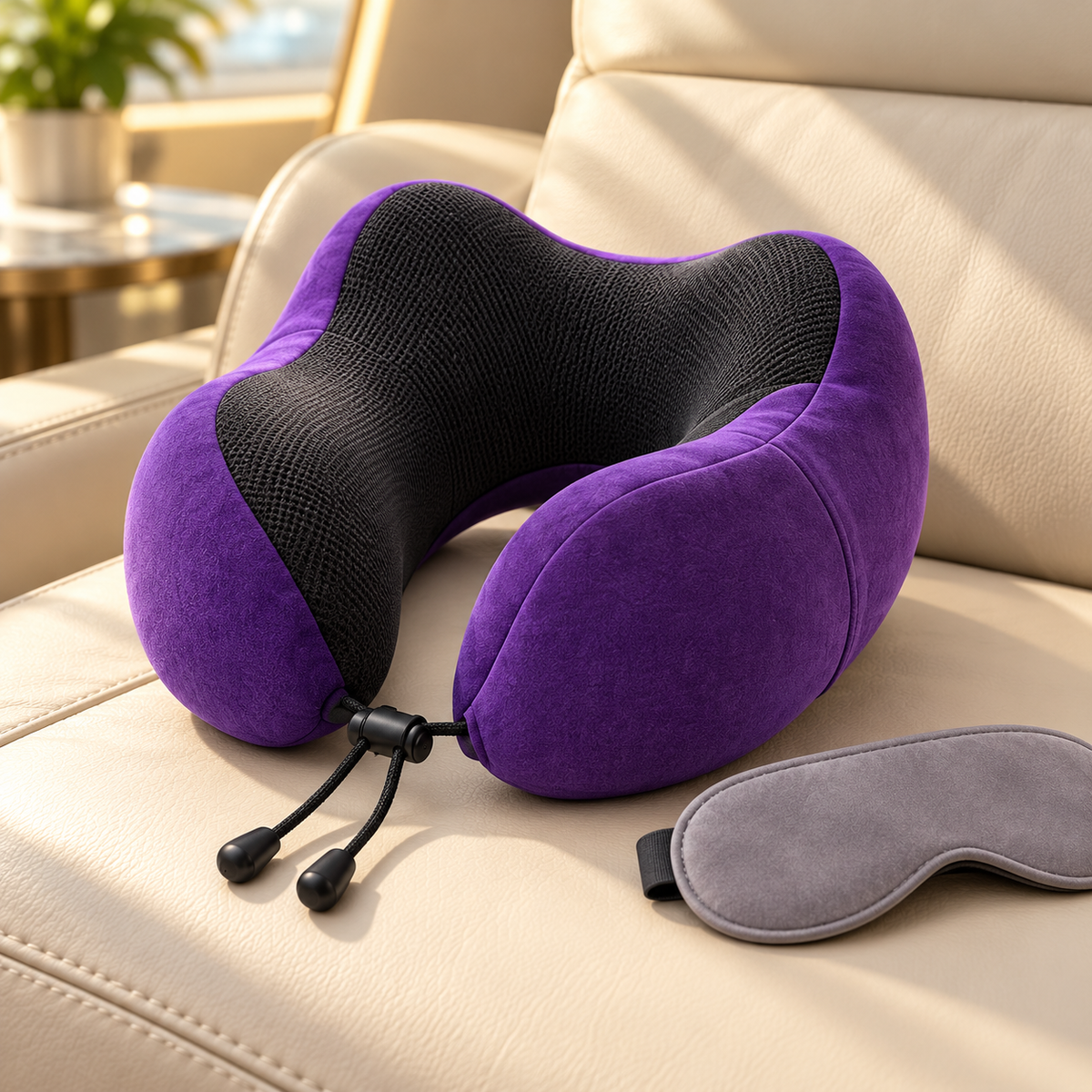 Drawcord Memory Foam Travel Neck Pillow