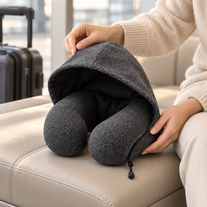 Hooded Memory Foam Travel Neck Pillow
