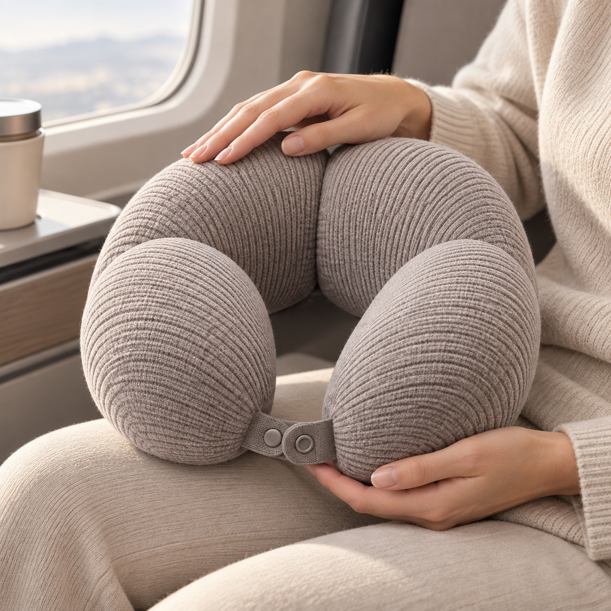 Ribbed Memory Foam Travel Neck Pillow