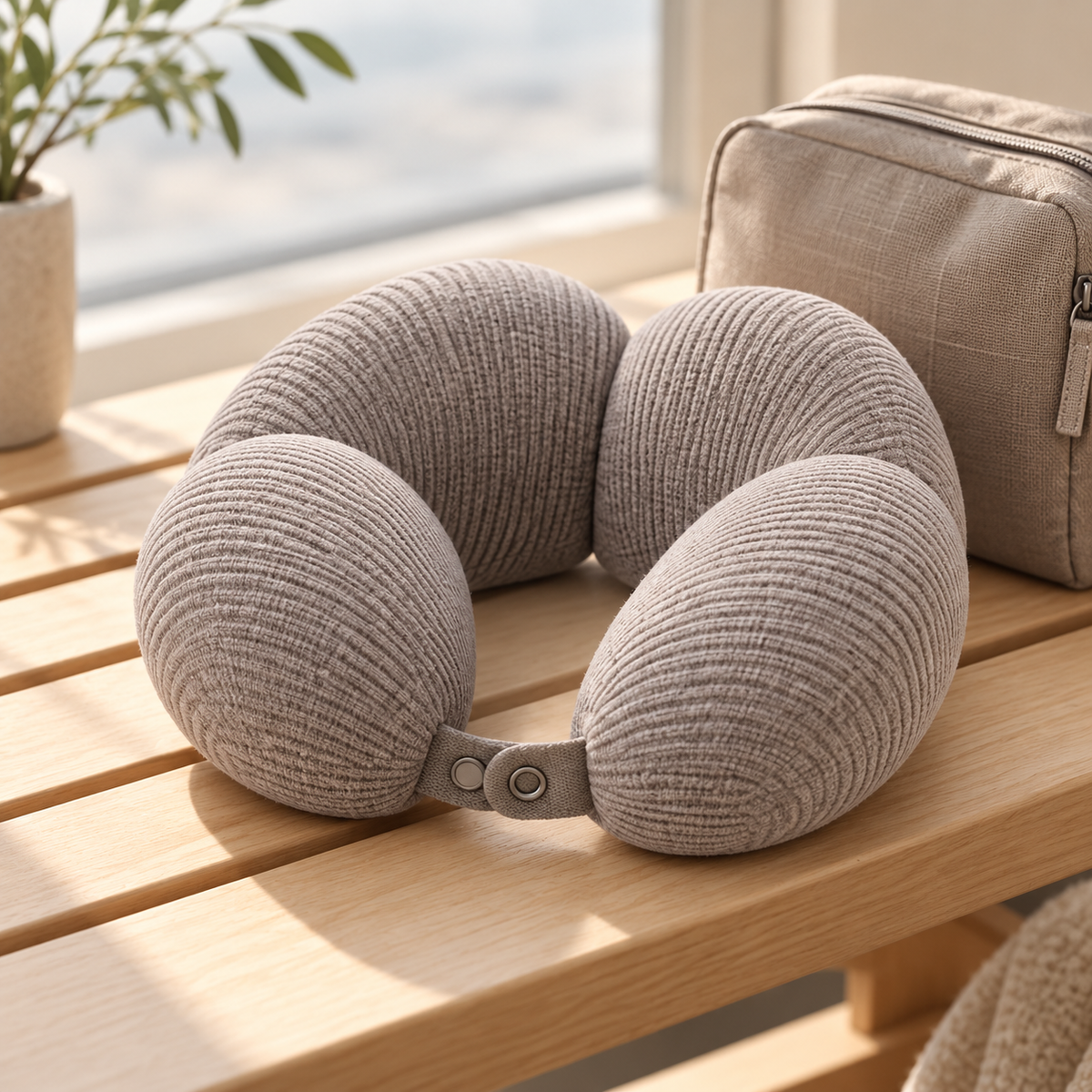 Ribbed Memory Foam Travel Neck Pillow